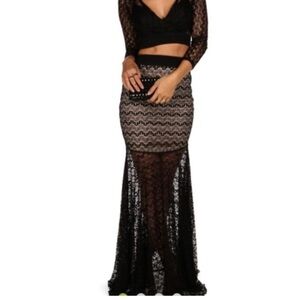 Va Va Voom long black lace skirt